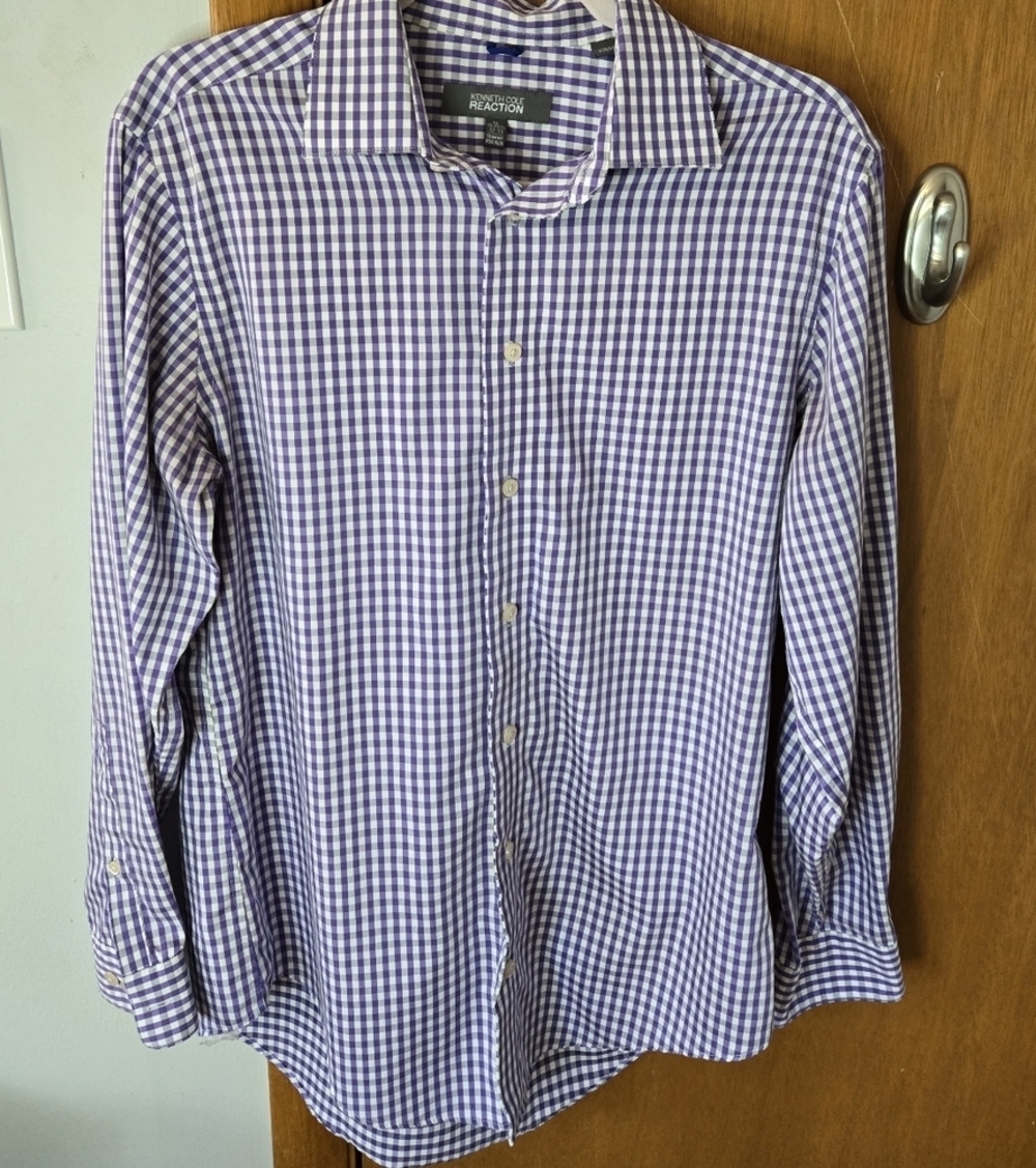 Kenneth Cole Purple and White Checkered Button Down Shirt - Picture 2 of 5